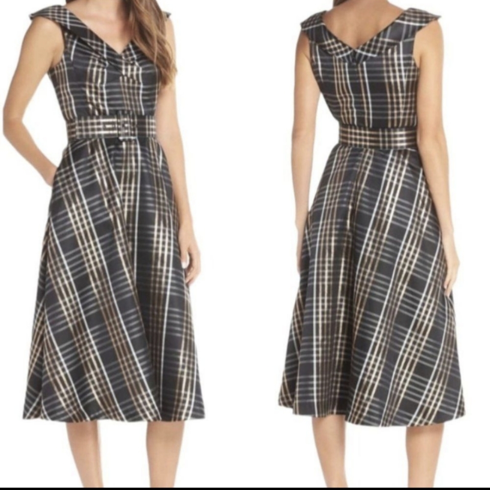 1901 Plaid Black & Gold Dress Sz 2